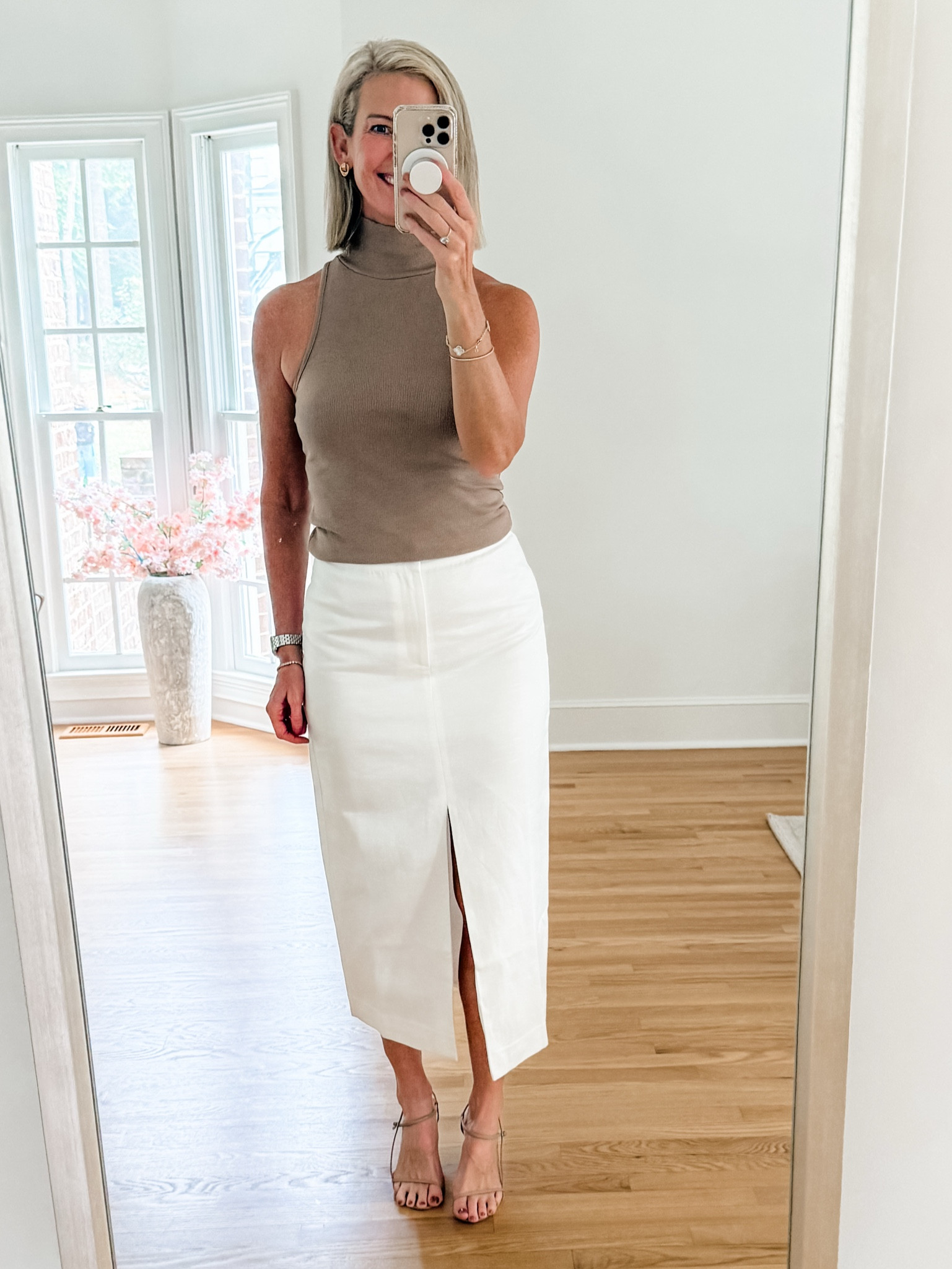 Loving the fit of this linen skirt that was back ordered for 3mo @anthropologie…so glad I didn’t cancel it..fit is perfection, tighter on the hips and loose at the waist..

Such a good transitional piece in these warmer fall temps.. wearing a M

#LTKOver40 #LTKWorkwear #LTKStyleTip
