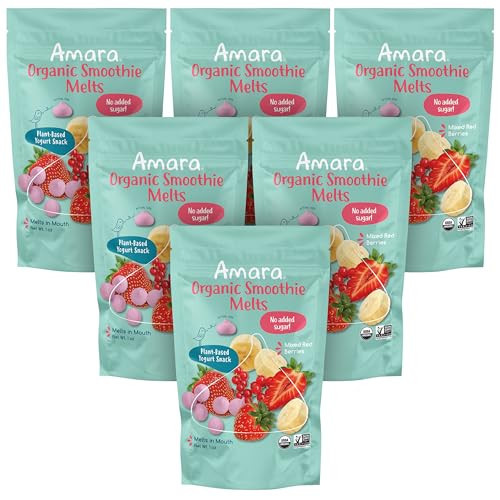 Amara Smoothie Melts - Mixed Red Berries - Baby Snacks Made With Fruits and Vegetables - Healthy Toddler Snacks For Your Kids Lunch Box - Organic Plant Based Yogurt Melts - 6 Resealable Bags | Amazon (US)