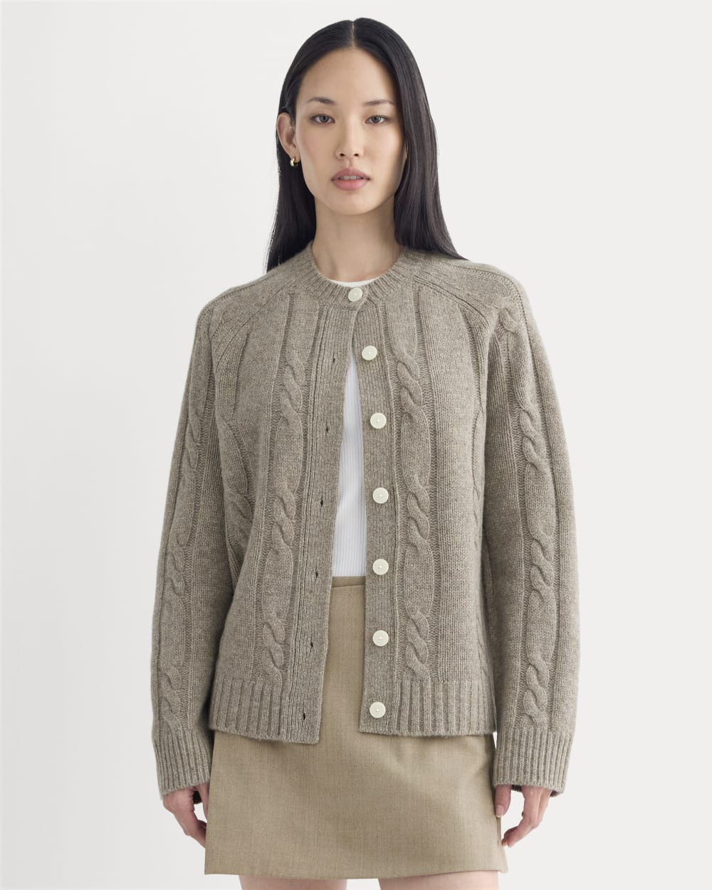 Cable Cardigan in Extrafine Luxe Merino | Heather Soft Taupe | Everlane