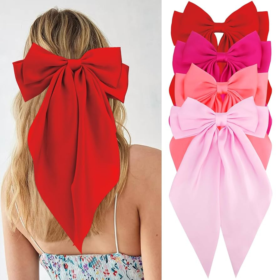 Velscrun Women's & Girls' 4-Pack Rose Pink & Neon Pink Silky Satin Coquette Bows - Large Oversize... | Amazon (US)