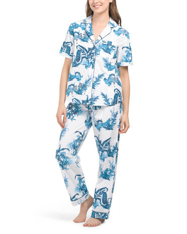 Short Sleeve Notch Top With Pants | TJ Maxx