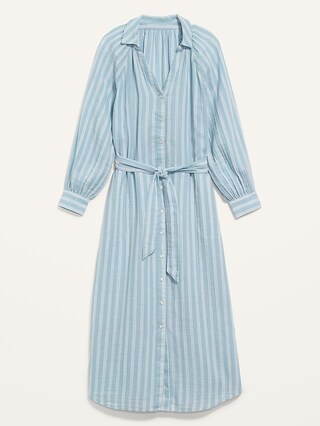 Long-Sleeve Waist-Defined Striped Midi Dress for Women | Old Navy (US)