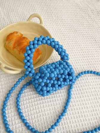 Mini Blue Fashionable Beaded Handbag | SHEIN