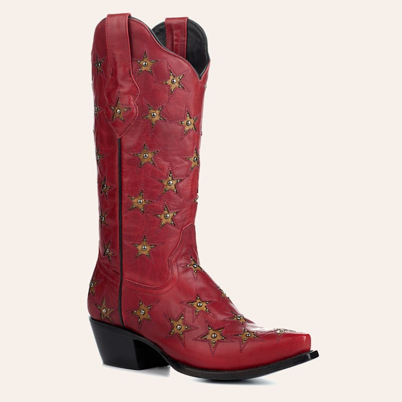 Black Star Women's Marfa Red with Dark Gold Star Inlays Snip Toe Cowboy Boots | Cavender's