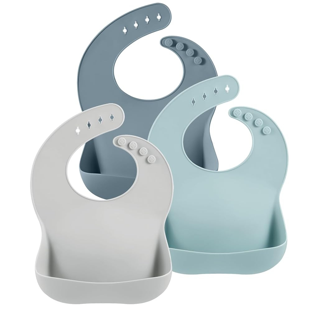 PandaEar 3 Pack Silicone Bibs for Boys Girls for Babies & Toddlers, Waterproof Feeding Bib with L... | Amazon (US)