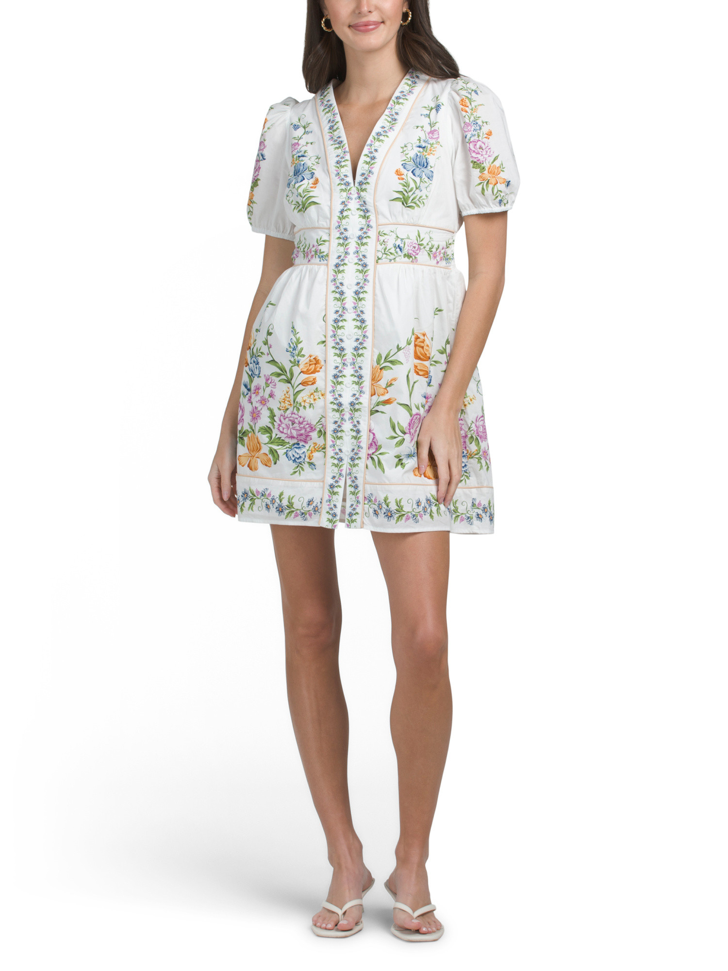 Puff Sleeve Floral Bordered Mini Dress | TJ Maxx
