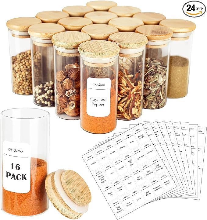 [24 Pack] Glass Spice Jars with Bamboo Airtight Lids, 4 oz Jars with 216 Exclusive Minimalist Spi... | Amazon (US)