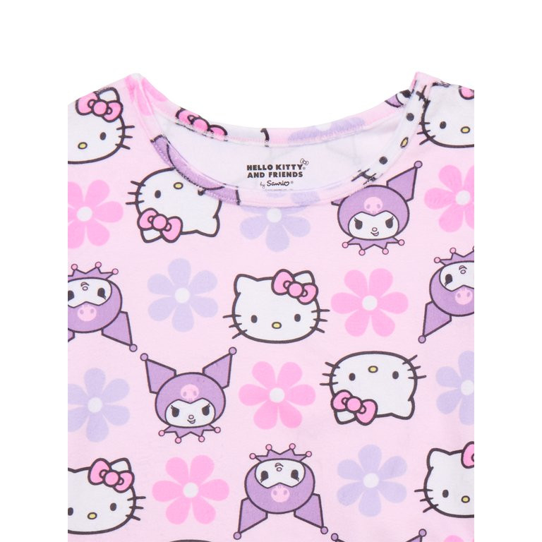 Hello Kitty and Kuromi Girls Short Sleeve Top and Shorts Pajama Set, 2-Piece, Sizes 4-12 - Walmar... | Walmart (US)