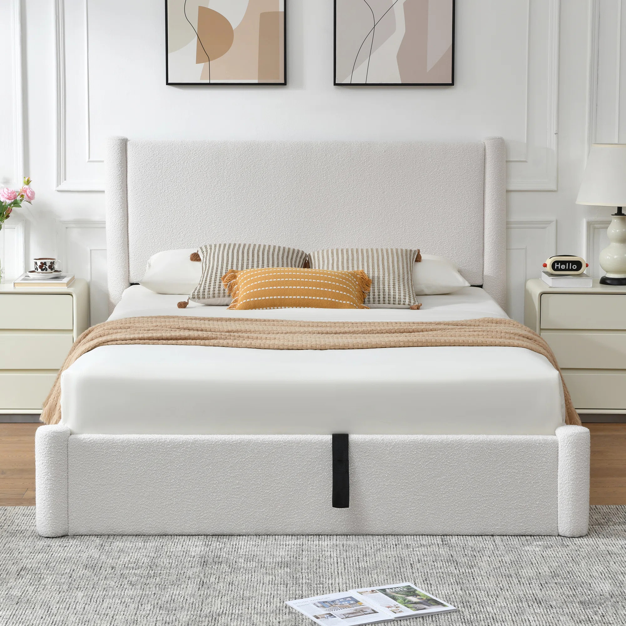 Braya Luxury Boucle Hydraulic Lift Up Storage Upholstered Platform Bed With Rounded Bolster Desig... | Wayfair North America