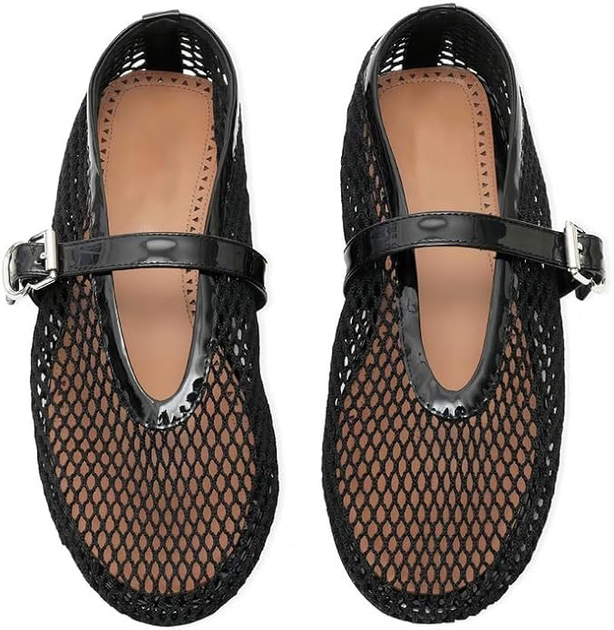 Mesh Ballet Flats for Women Ballerina Mary Jane Flats Round Toe Buckle Ballet Flats Shoes for Wom... | Amazon (US)