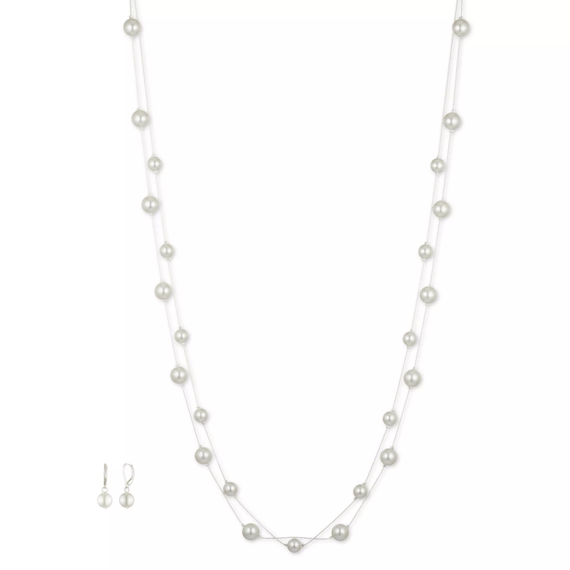You're Invited Silver Tone Simulated Pearl Double-Strand Necklace & Drop Earrings Set | Kohl's
