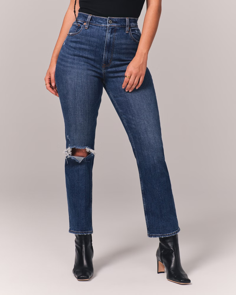 Women's Curve Love Ultra High Rise Ankle Straight Jean | Women's Bottoms | Abercrombie.com | Abercrombie & Fitch (US)