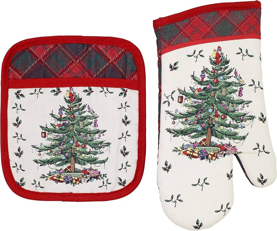 Spode - 2pc Kitchen Set, Oven Mitt & Pot Holder, Holiday Home Decor (Spode Christmas Tree Tartan ... | Amazon (US)