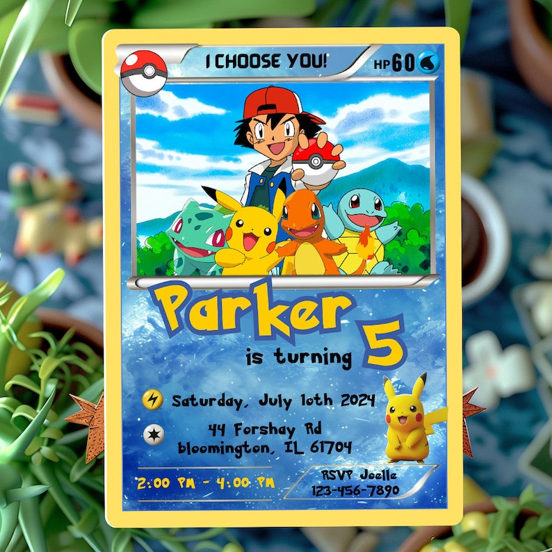 Editable Pokemon Card Invitation, Pokemon Birthday Invitation, Pikachu Birthday Party Invitation,... | Etsy (Global)