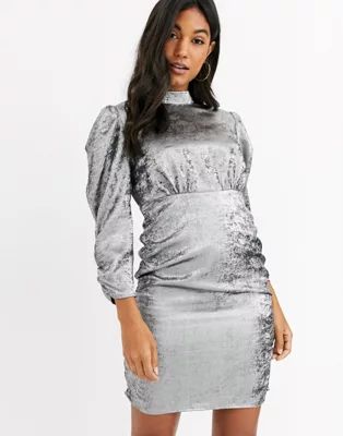Vila mini dress with ruched sleeves in silver | ASOS US