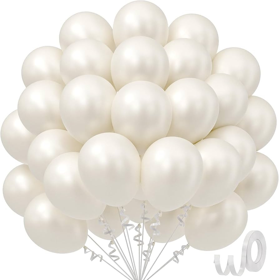 Pearl White Balloons 12 inch, White Latex Balloons 50pcs Party Balloons for Wedding Engagement Br... | Amazon (US)