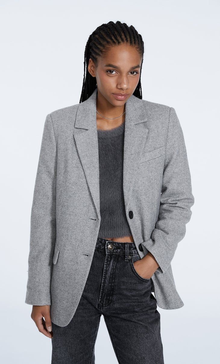 Herringbone felt texture blazer | Stradivarius (UK)