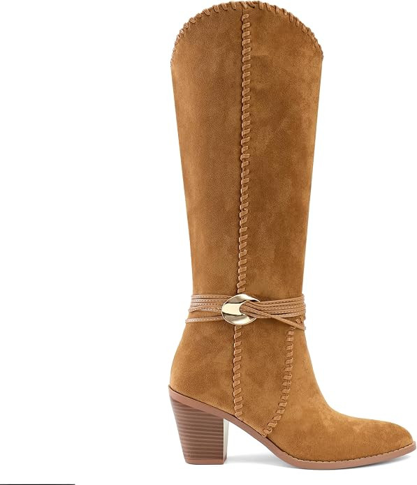 Suede Cowboy Boots for Women Pointed Toe Knee High Cowgirl Boots Chunky Heel Western Boot Dressy ... | Amazon (US)