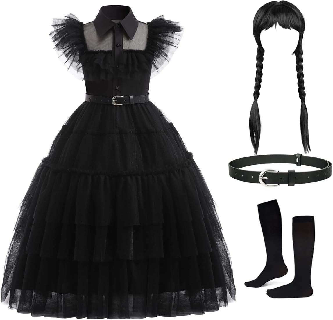 BILOPER Black Addams Costume Girls Dress for Kids Addams Family Costumes Dress Up Cosplay for 4-1... | Amazon (US)