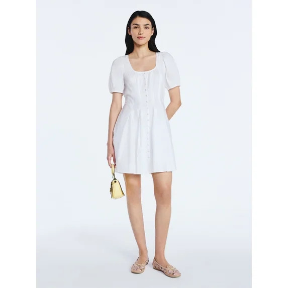 Scoop Women’s Button Front Mini Dress with Puff Sleeves, Sizes XS-XXL | Walmart (US)