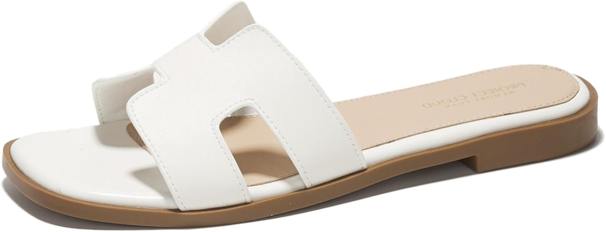 Fashion Flat Sandals for Women - Leather Womens Sandals with Memory Foam Insole - Summer Slip on ... | Amazon (US)