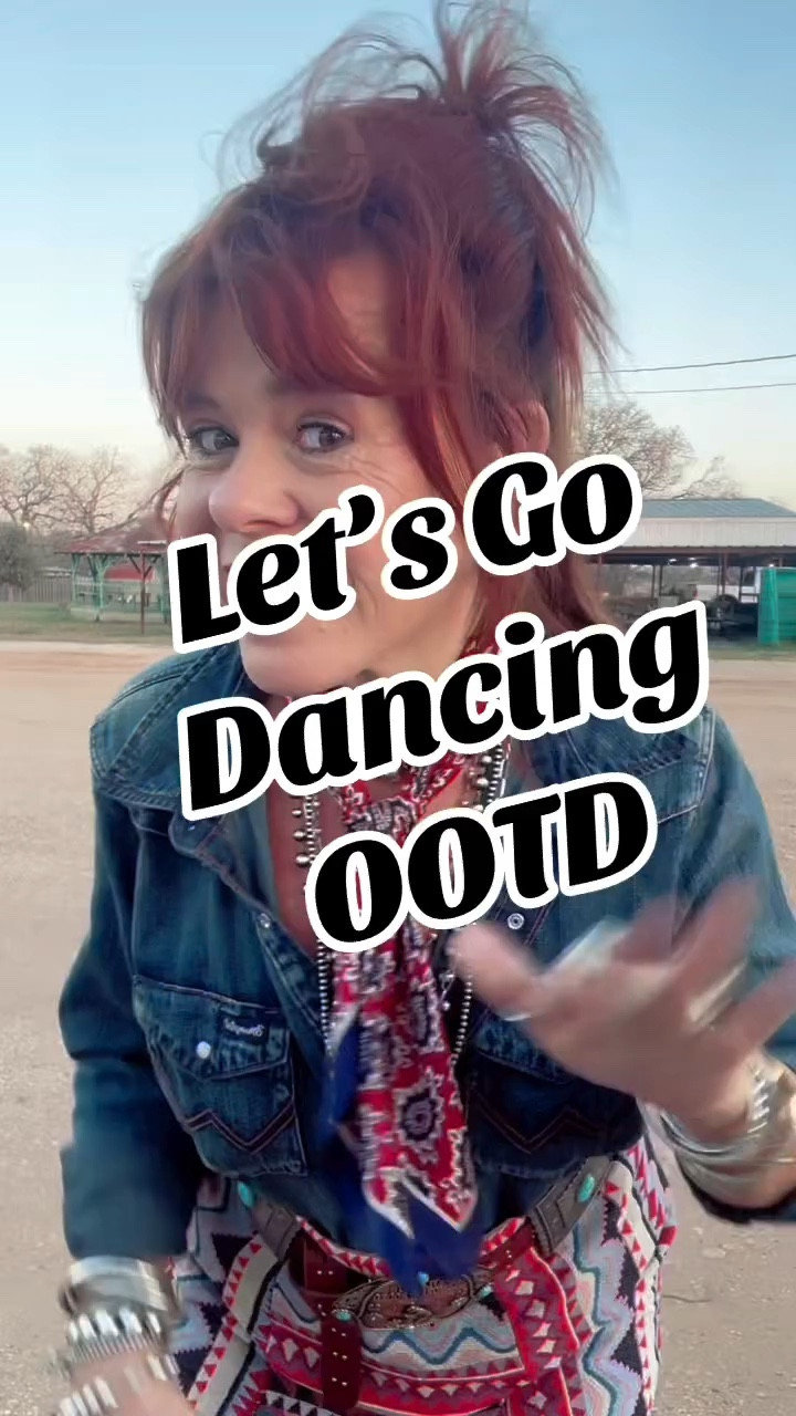 Saturday Night’s are made for dancing & Rodeos!!

Long sleeve dark wash Wrangler denim pearl snap shirt. Tall red cowboy boots. Concho belt. Aztec / southwestern / horse blanket skirt . Sterling silver jewelry

#LTKootd #LTKdayinmylife #LTKgrwm