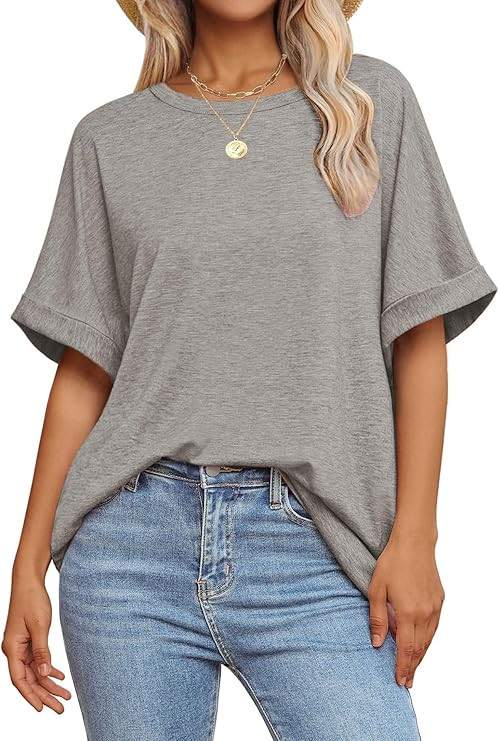 Women Oversized T Shirts Crew Neck Short Sleeve Tops Summer Dressy Casual Loose Fit Tee 2026 Tren... | Amazon (US)