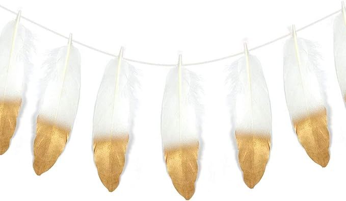 Wrapables Gold Dipped Feather Garland, Bohemian Party Decoration for Weddings, Parties, and Baby ... | Amazon (US)