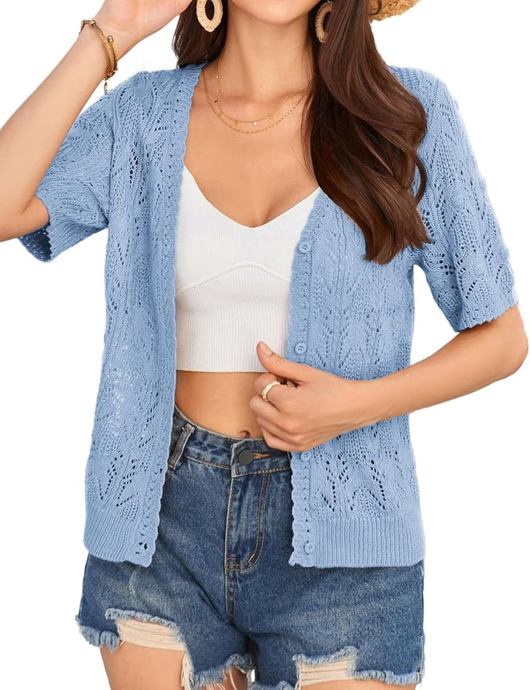GRACE KARIN 2025 Women's Short Sleeve V Neck Cardigans Sweaters Open Front Knit Crochet Button Bo... | Amazon (US)
