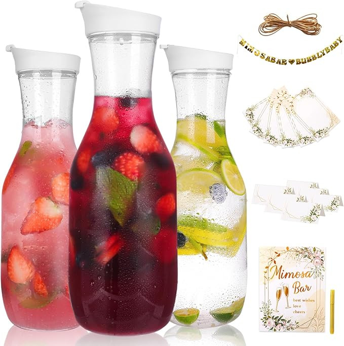 Tomnk 50oz Plastic Pitcher with Lid, Round Carafe Pitcher for Water, Cold Tea, Juice, Milk, Cold ... | Amazon (US)