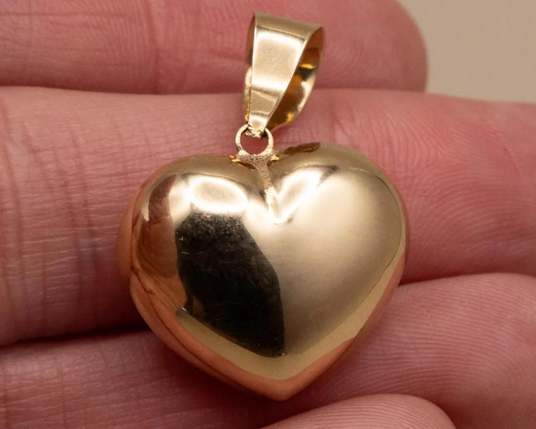 Cute Vintage 14k Gold Puffy Heart Charm | Large Puffed 1990s Heart Pendant with Large Bail | Real... | Etsy (US)