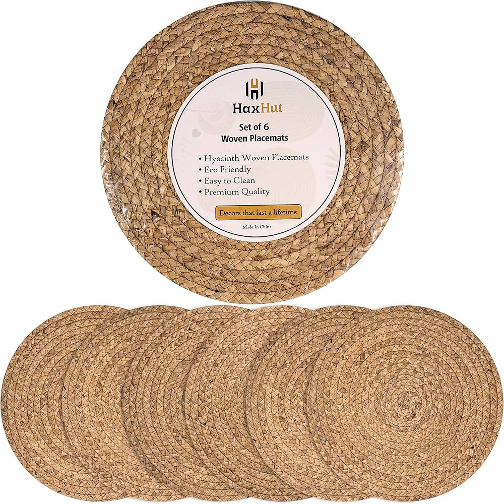 Haxhut Round Woven Placemats - Natural Placemats Set of 6, Straw Braided Rattan Placemats, 13.5 I... | Amazon (US)