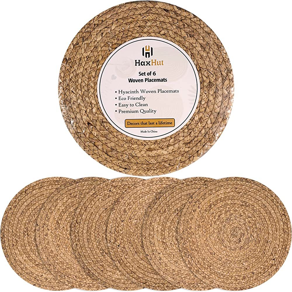 Haxhut Round Woven Placemats - Natural Placemats Set of 6, Straw Braided Rattan Placemats, 13.5 I... | Amazon (US)