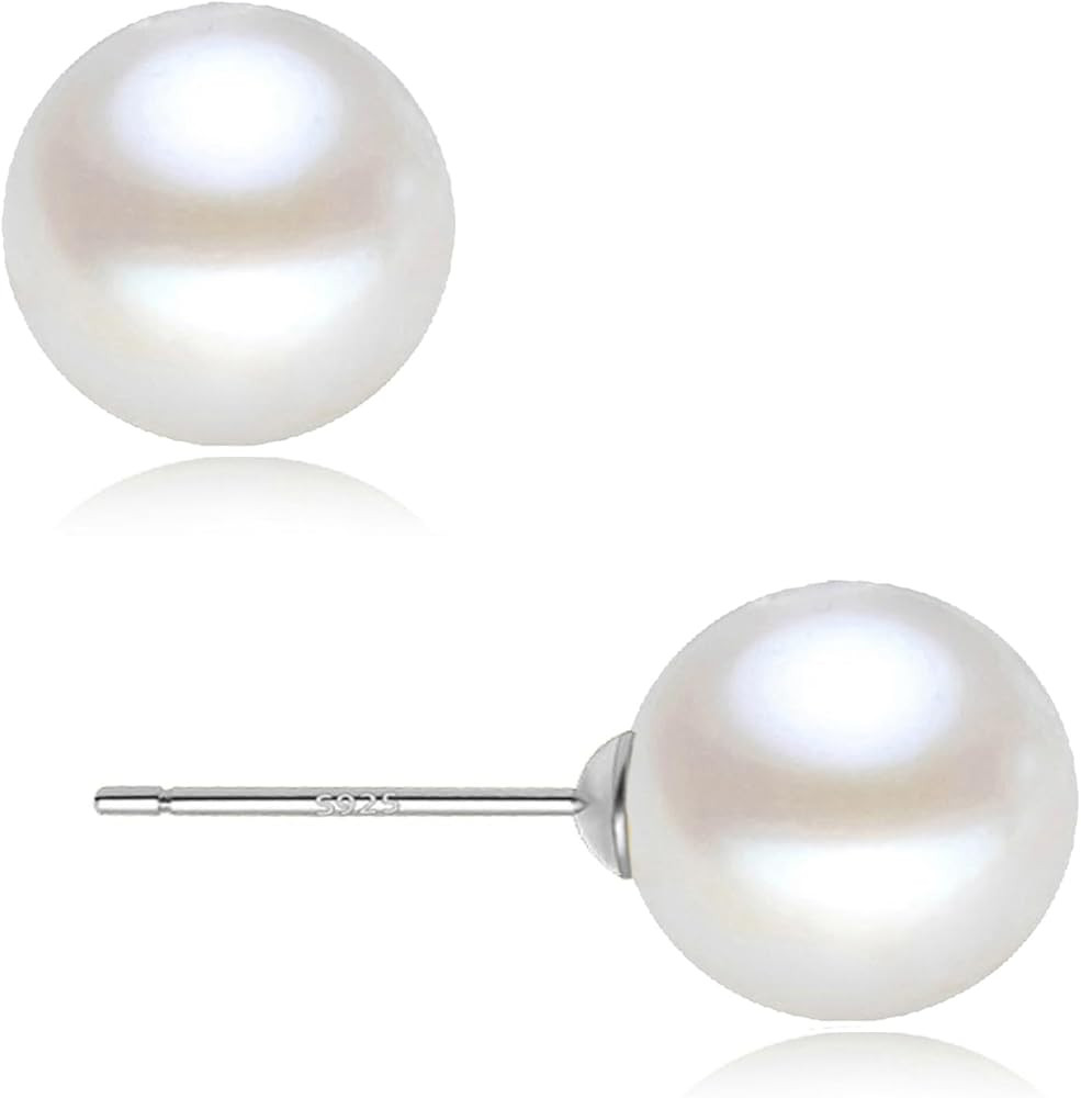 18K Gold Plated 925 Sterling Silver Shell Pearl Stud Earrings,Hypoallergenic to Sensitive Ears | Amazon (US)