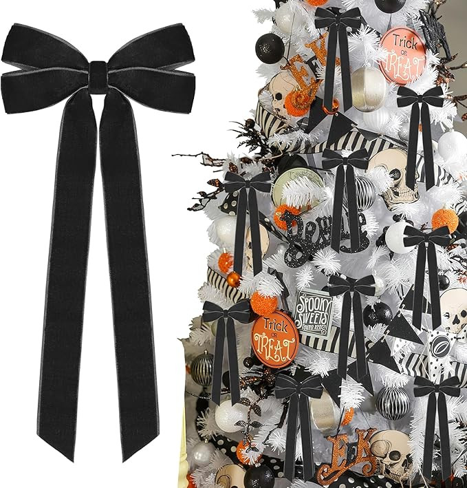 12Pcs Black Velvet Ribbon Bows Halloween Tree Decorations,5in x 10in Christmas Ornaments for Tree... | Amazon (US)