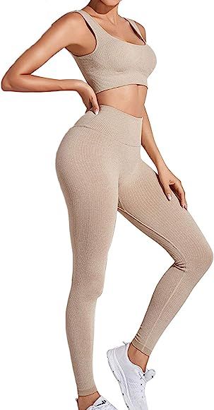 SUPJADE Buscando Ribbed Workout Sets for Women 2 Piece High Waist Athletic Leggings +Sports Bras ... | Amazon (CA)