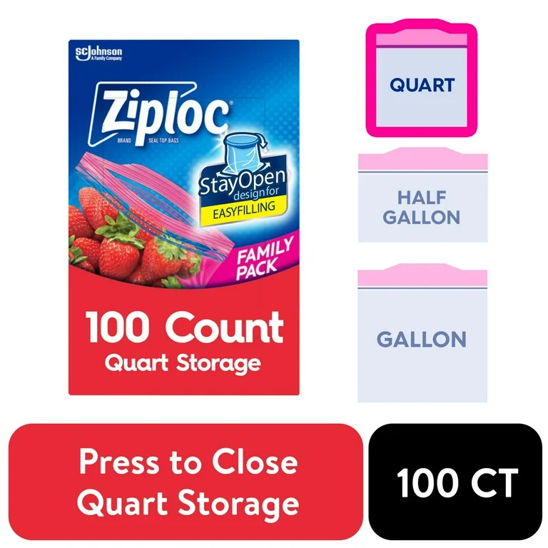 Ziploc Brand Storage Bags, School Supplies, with Grip 'n Seal Technology, Quart, 100 Count | Walmart (US)