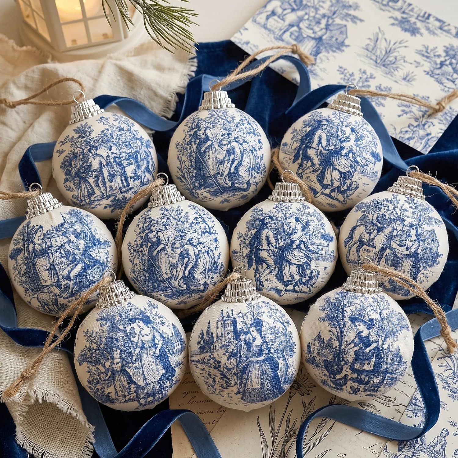 Outus 16 Pcs Blue and White Toile De Jouy Christmas Ball Ornaments for Tree | Amazon (US)