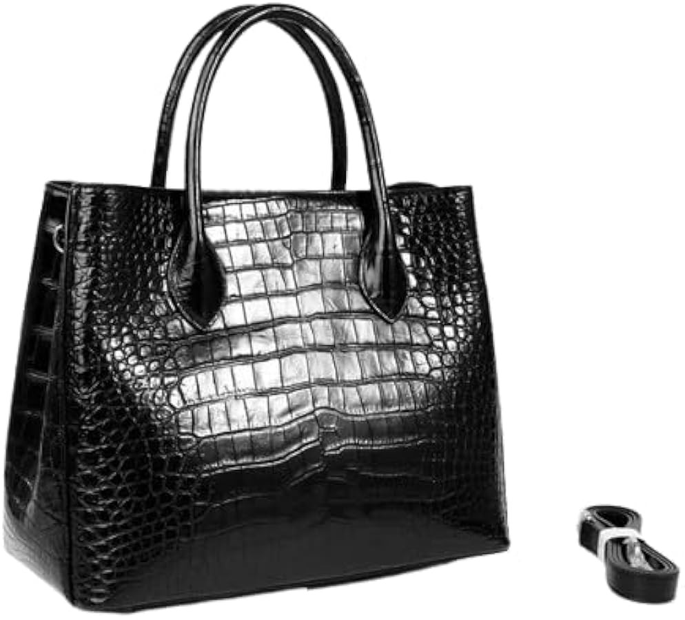Authentic Real Crocodile Skin Women's Classic Solid Black Purse Genuine Alligator Leather Lady Ha... | Amazon (US)