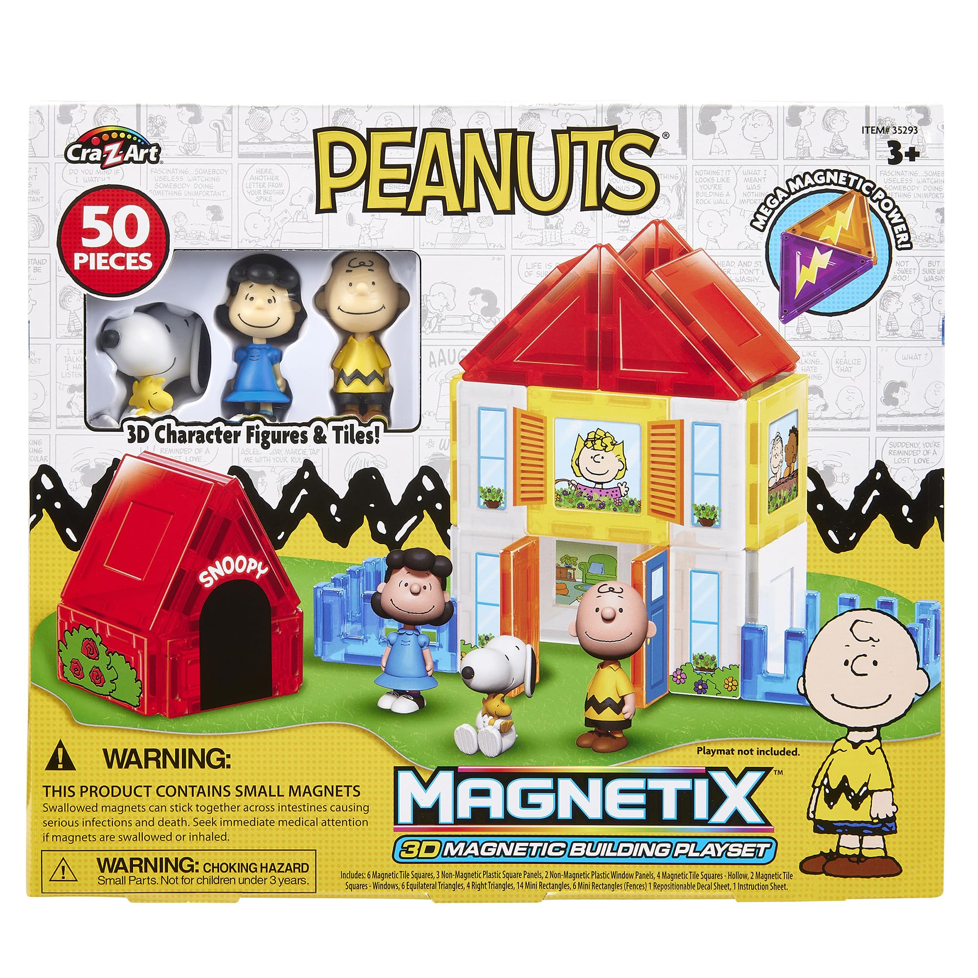 Cra-Z-Art Magnetix 3D Peanuts Charlie Brown and Friends Magnetic Building Tile Playset, Education... | Amazon (US)