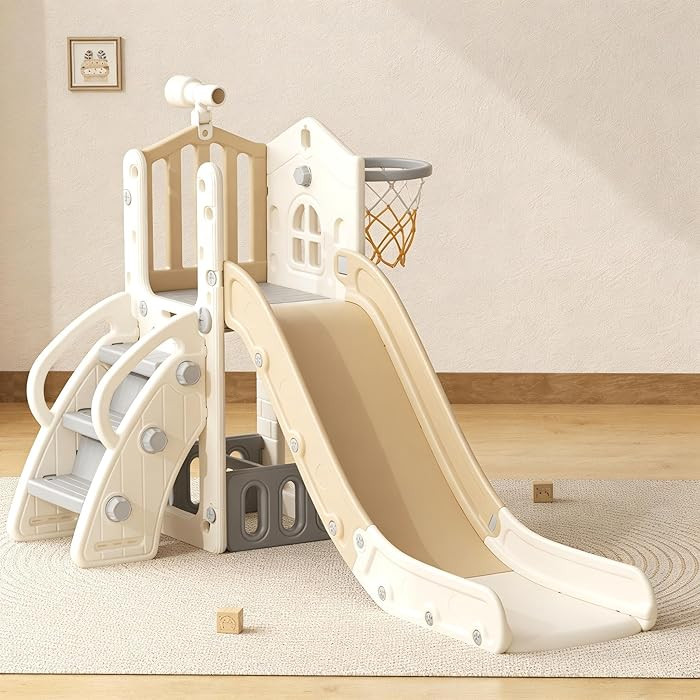 YUFU 5 in 1 Toddler Slide, Kids Slide with Climber, Basketball Hoop and Ball, Outdoor Indoor Play... | Amazon (US)