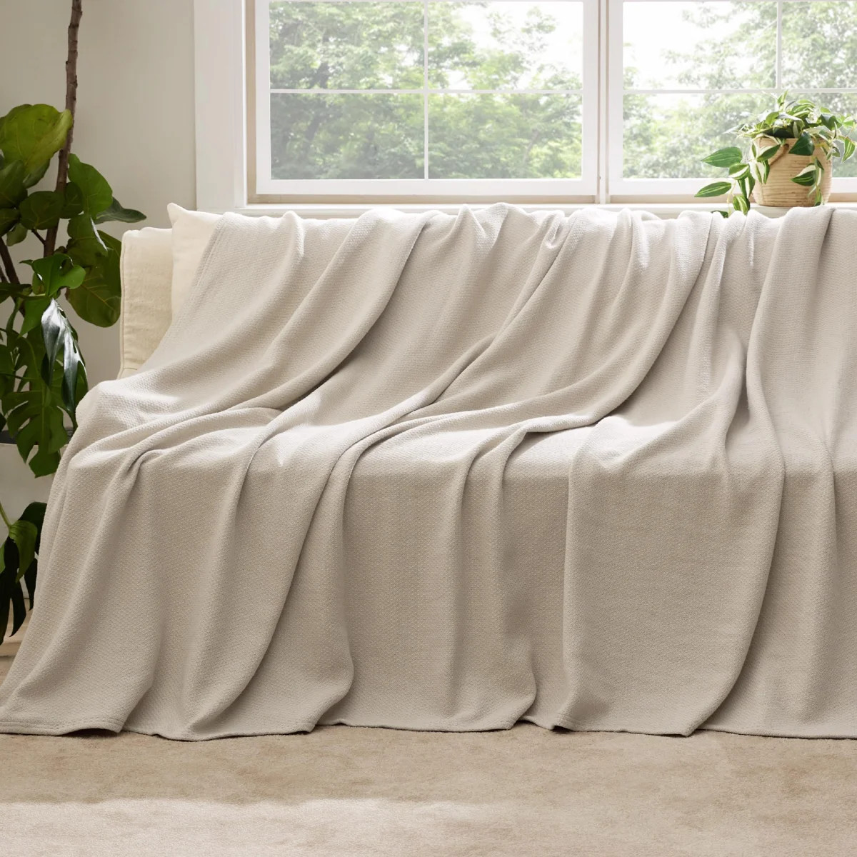 Bedsure 100% Cotton Blanket Soft Cozy Textured Herringbone Woven Blanket for All Seasons | Wayfair North America