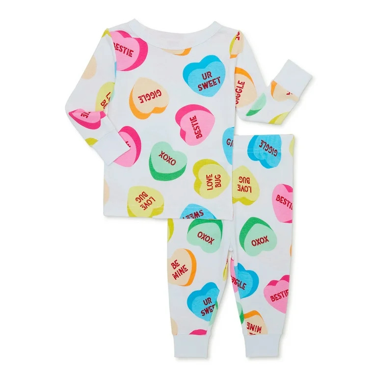 Sweethearts Candy Toddler Unisex Valentine's Day Long Sleeve Top and Pants, 2-Piece Pajama Set, S... | Walmart (US)