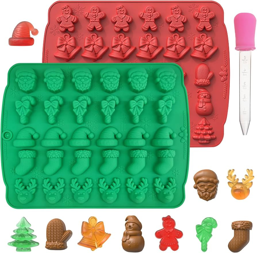 EDUEE Christmas Chocolate Molds Silicone Gummy Molds Christmas Sock Bell Gingerbread Snowman Glo... | Amazon (US)