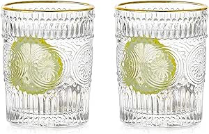 Cup Sets for Kitchen Vintage 10OZ, Embossed Drinking Glasses Set of 2, Phnom Penh Glassware Set T... | Amazon (US)