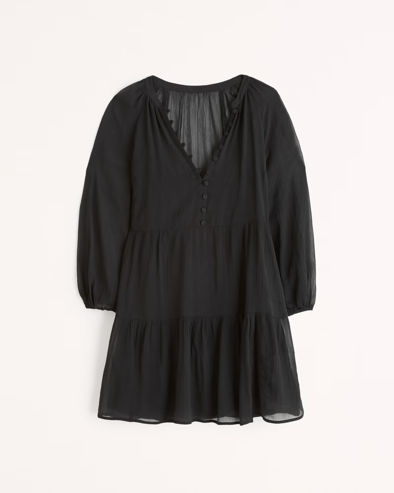 Women's Long-Sleeve Button-Through Mini Dress | Women's Dresses & Jumpsuits | Abercrombie.com | Abercrombie & Fitch (US)