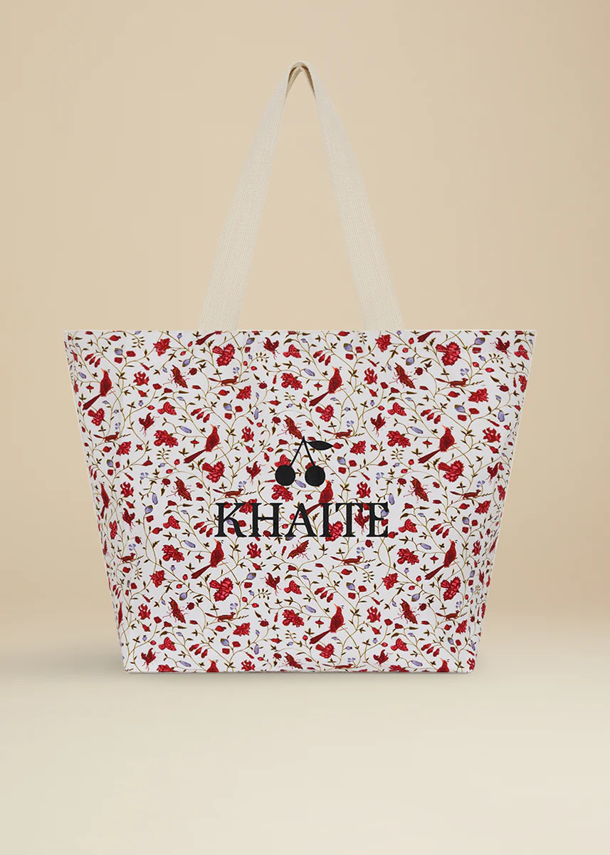 The KHAITE x Bonpoint Diba Tote in Pink Birdprint | Khaite