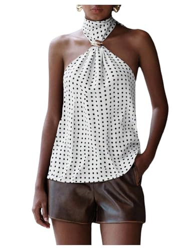 Floerns Women's Y2k Sleeveless Polka Dots Halter Tops Open Back Going Out Tank Tops White Small a... | Amazon (US)