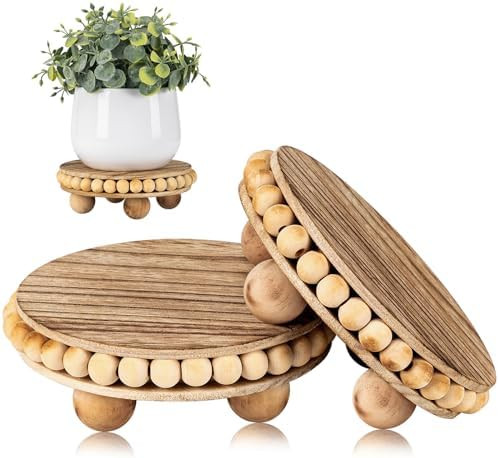 HouseJoy 2Pcs Wood Risers for Display Decorative,Round Beaded Riser Distressed for Decor ,Wooden ... | Amazon (US)