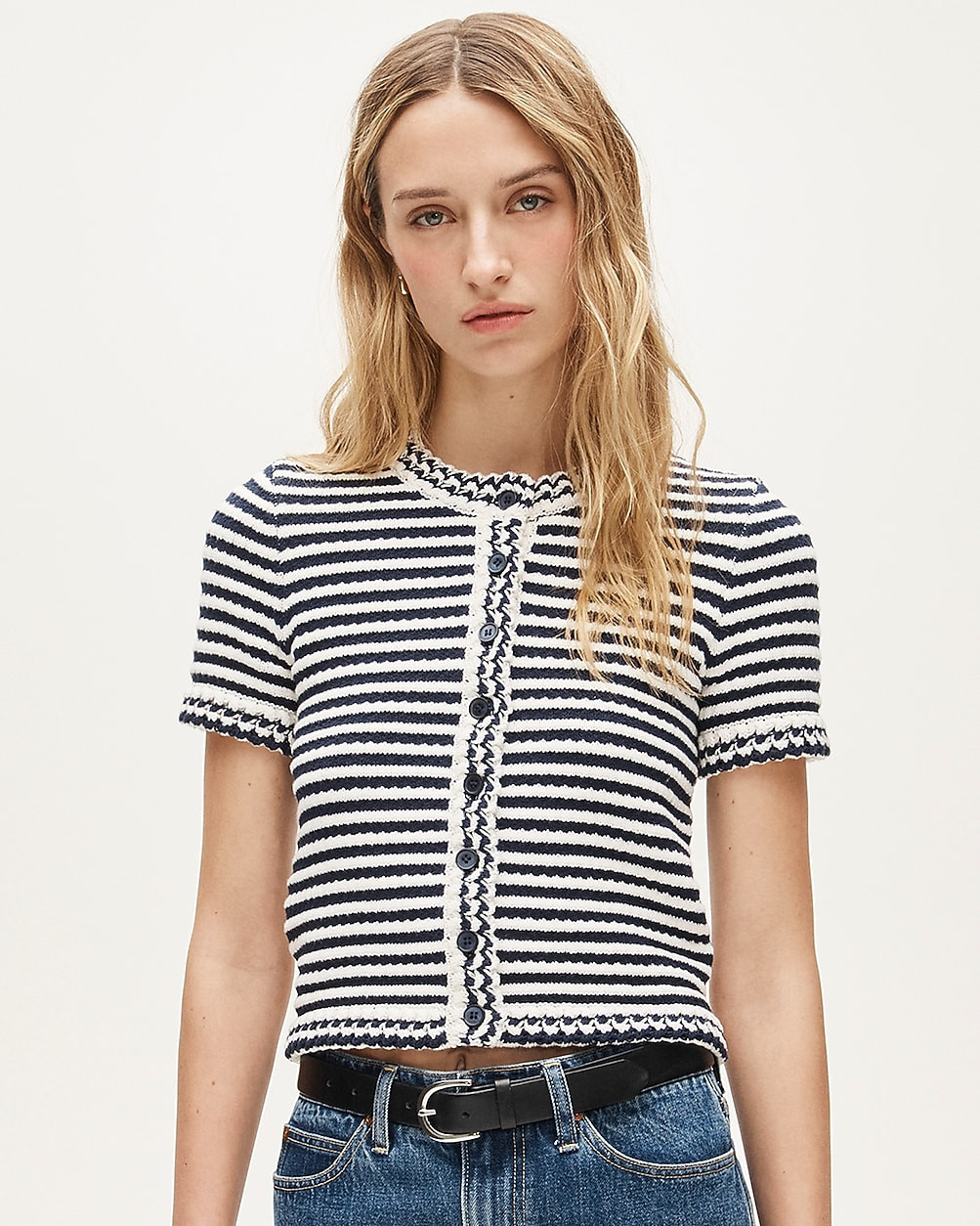Crochet short-sleeve cardigan in stripe | J. Crew US